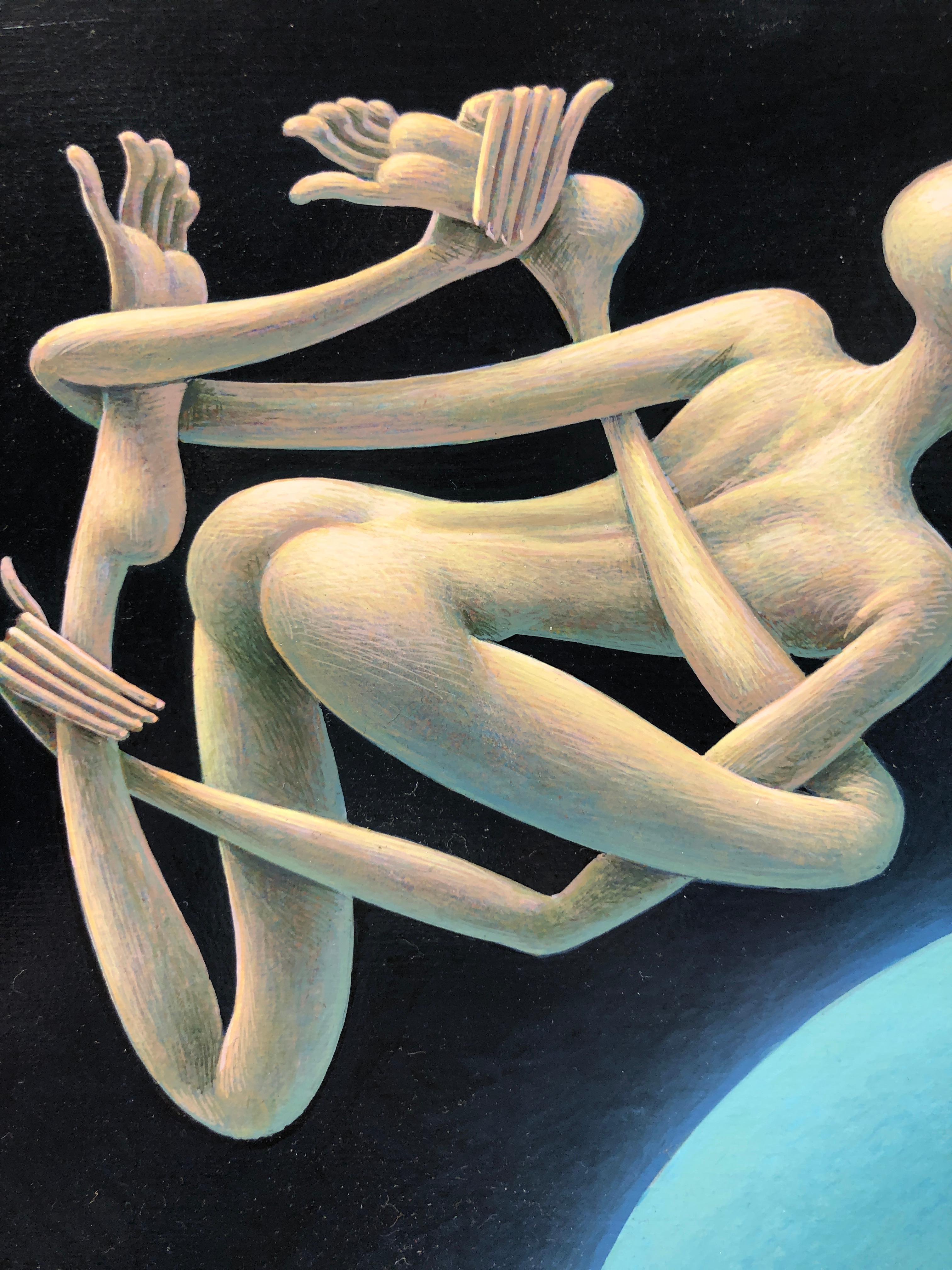 Loft Oberon - Figura nuda con arti allungati e contorti che fluttua nello spazio, con cornice - Painting Contemporaneo di Oliver Hazard Benson