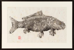 Miroir noir - Peinture de poisson Gyotaku de style japonais sur papier Mulberry encadrée