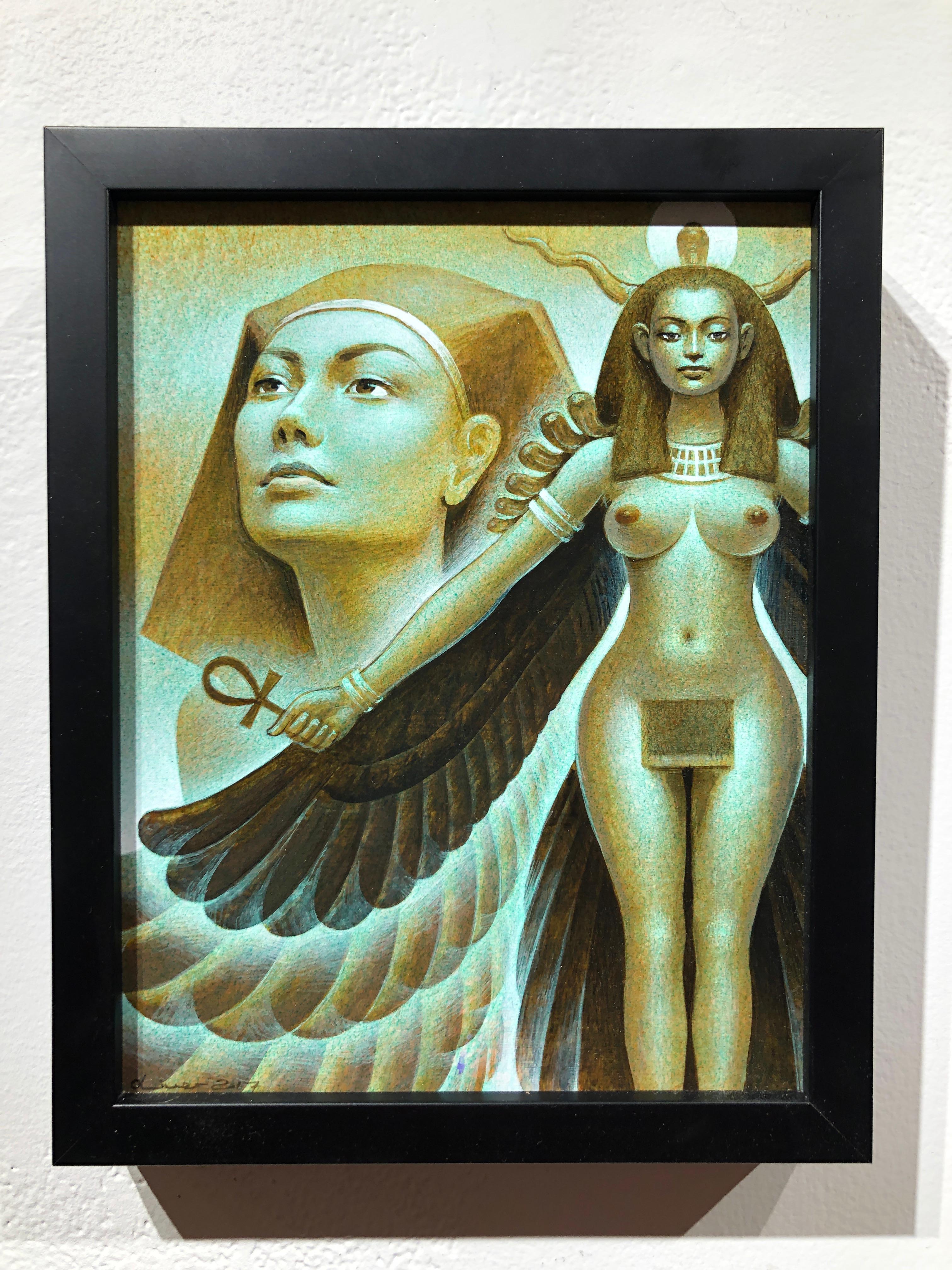 Sheba Raven Cloak, Hatshepsut – Originalgemälde einer ägyptischen Göttinfigur – Painting von Oliver Hazard Benson