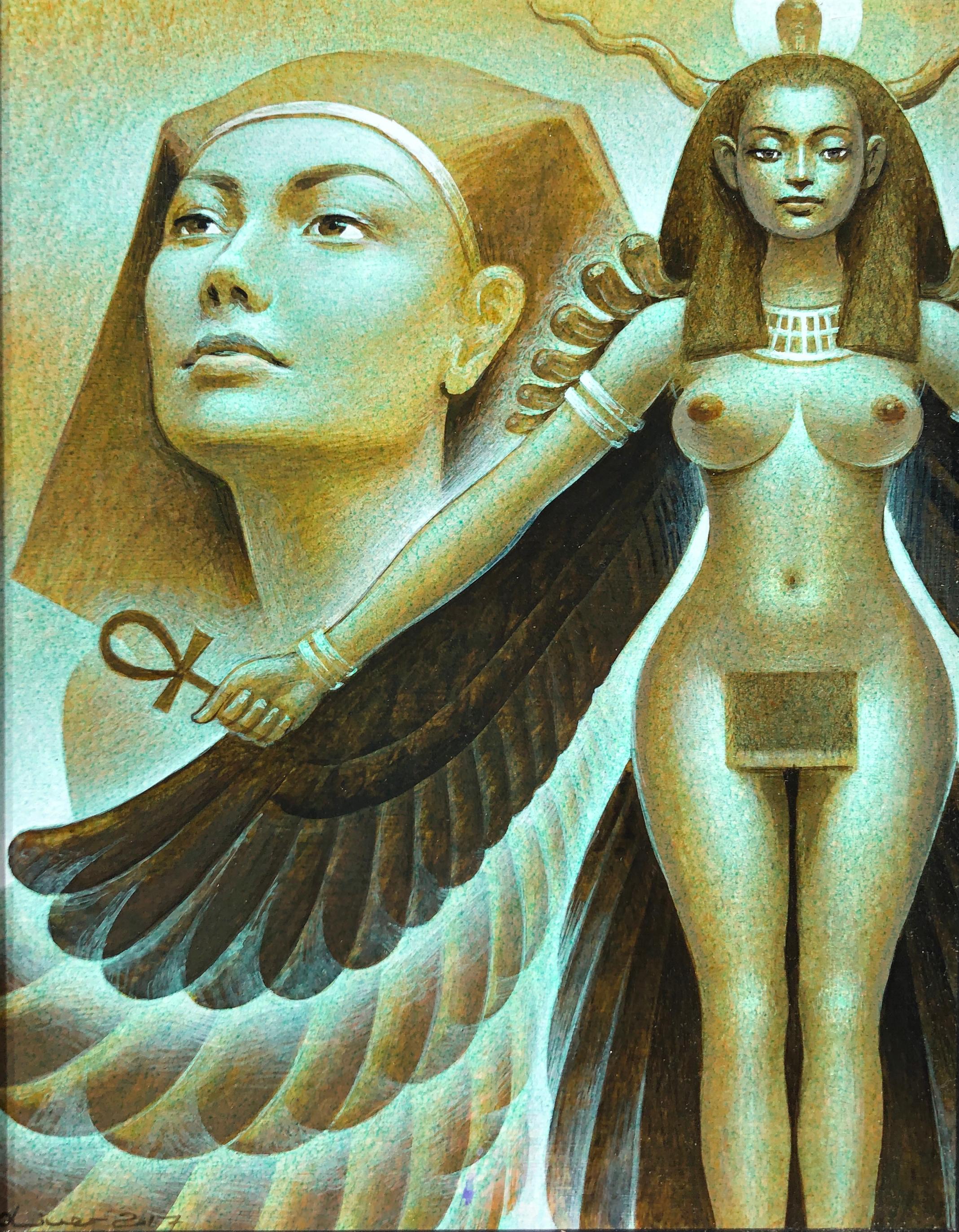 Sheba Raven Cloak, Hatshepsut - Original Painting of Egyptian Goddess Figure
