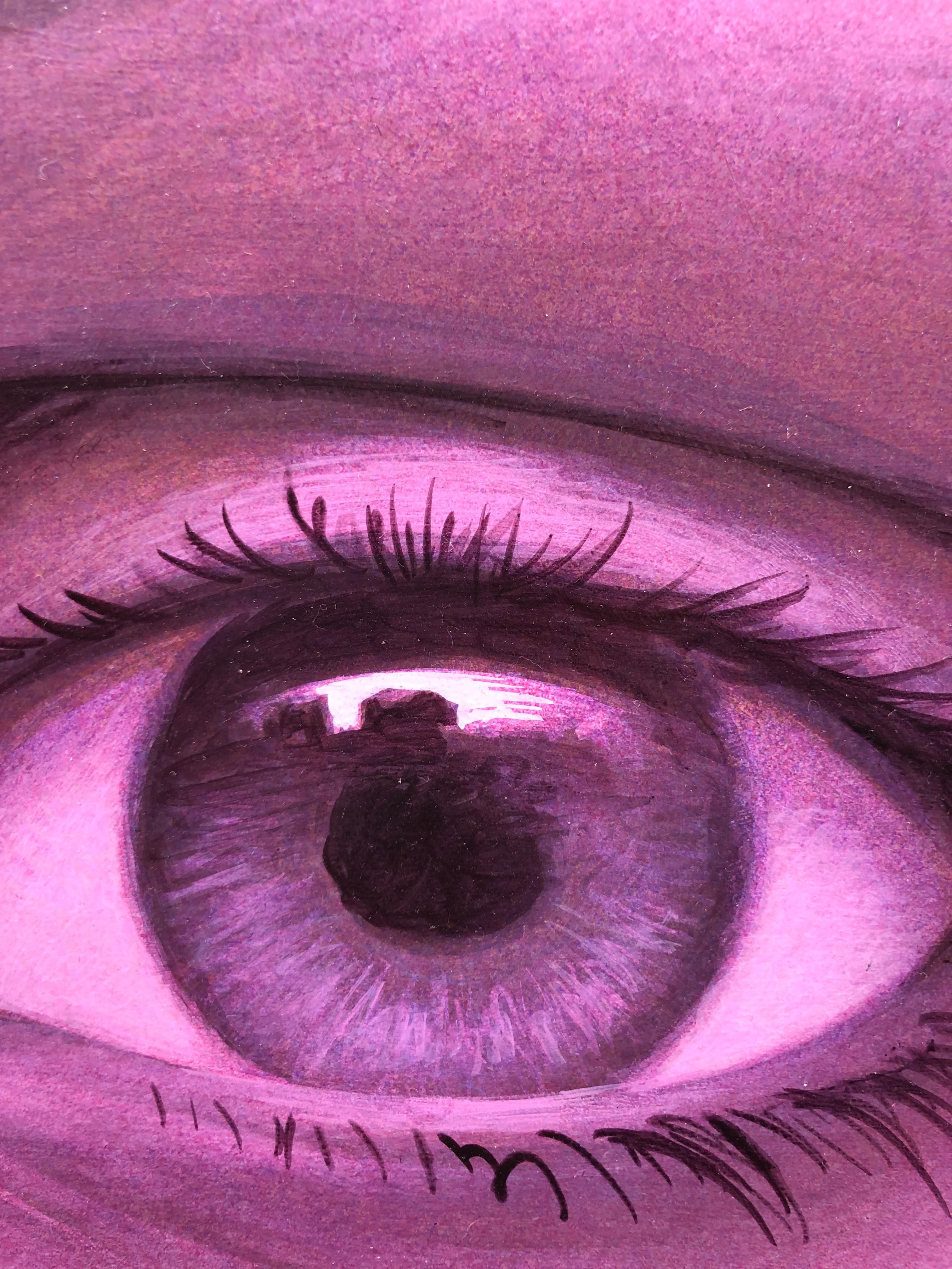 The Eye of Providence, Violet Hued All-Seeing Human Eye, Acrylic on Panel - Surrealist Painting by Oliver Hazard Benson
