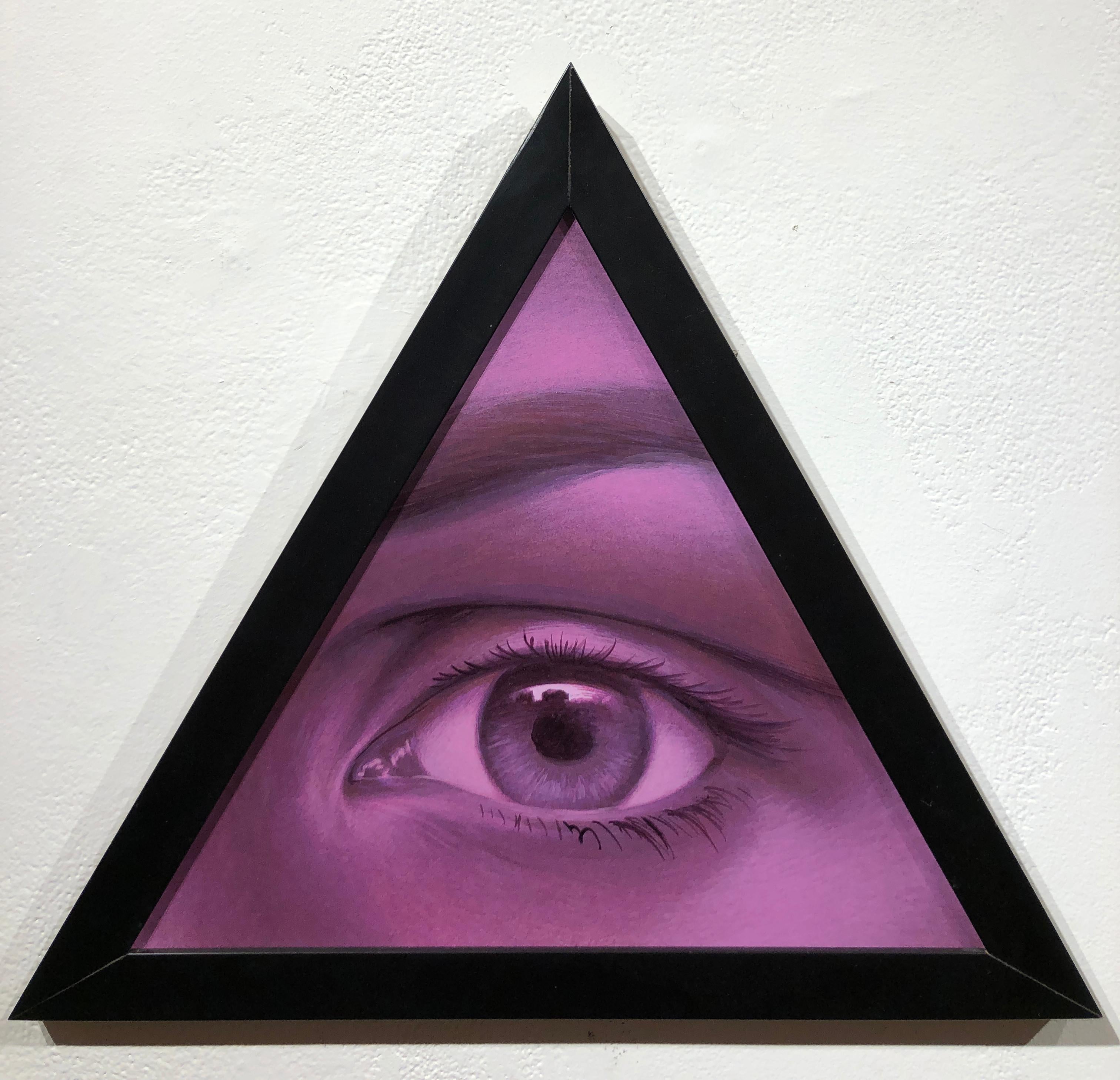 The Eye of Providence, Violet Hued All-Seeing Human Eye, Acrylic on Panel - Painting by Oliver Hazard Benson