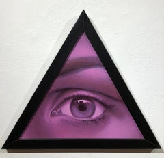 The Eye of Providence, Violet Hued All-Seeing Human Eye, Acrylic on Panel