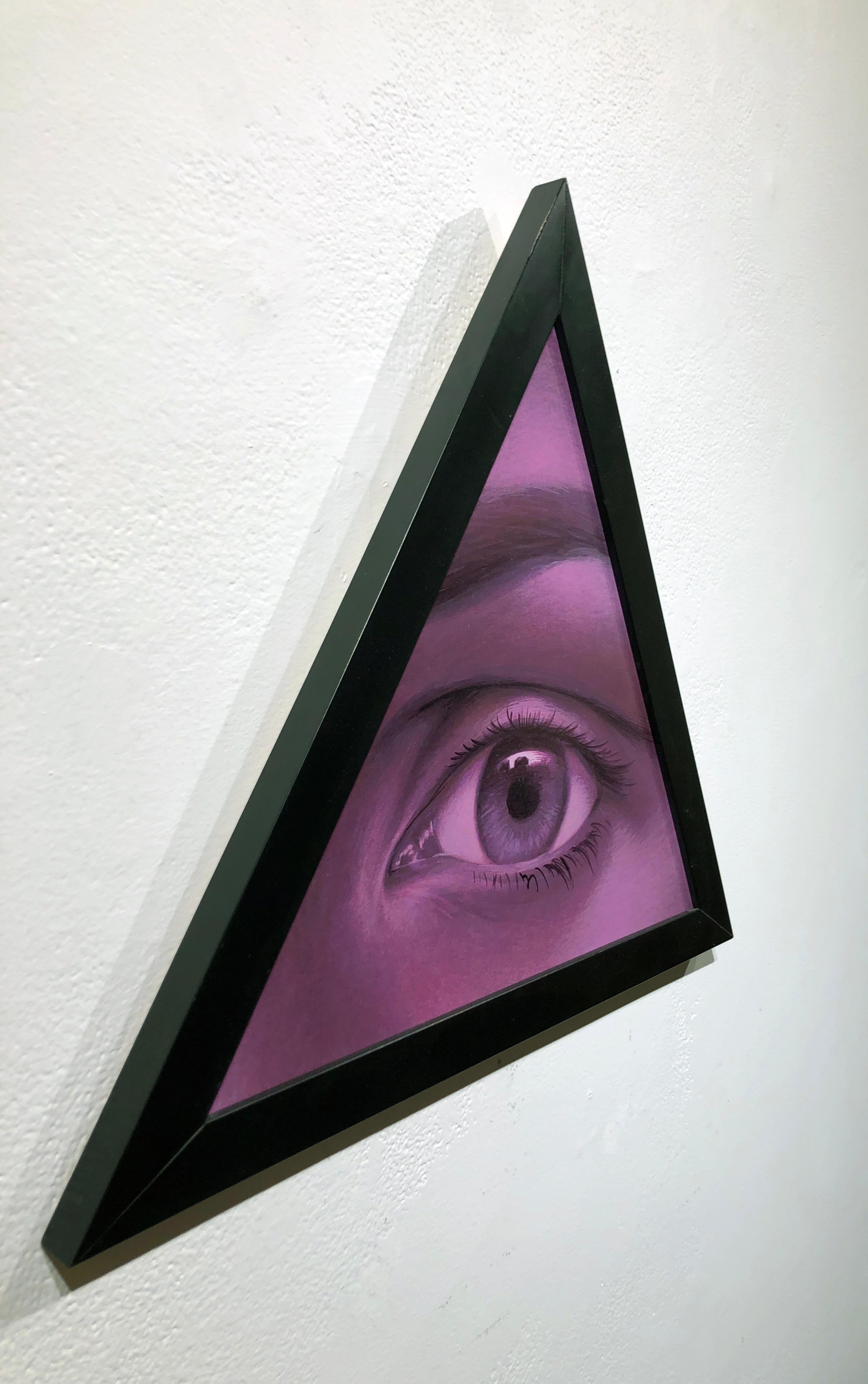 The Eye of Providence, Violet Hued All-Seeing Human Eye, Acrylic on Panel - Black Figurative Painting by Oliver Hazard Benson