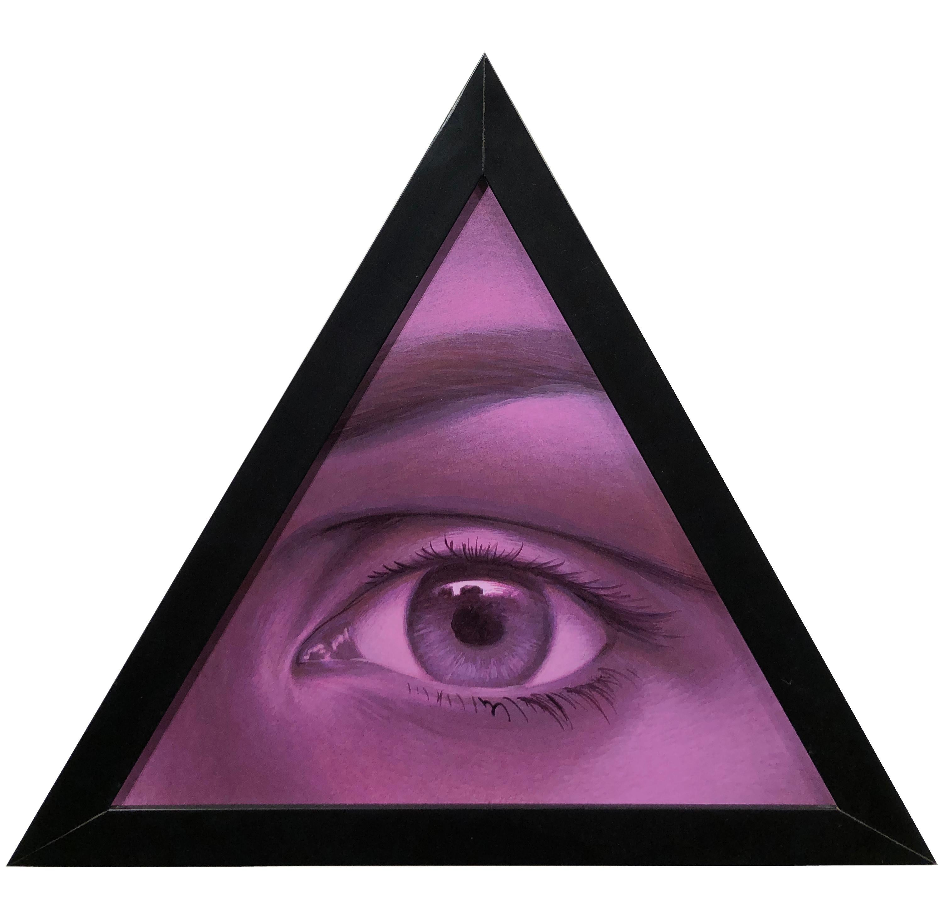 Oliver Hazard Benson Figurative Painting - The Eye of Providence, Violet Hued All-Seeing Human Eye, Acrylic on Panel