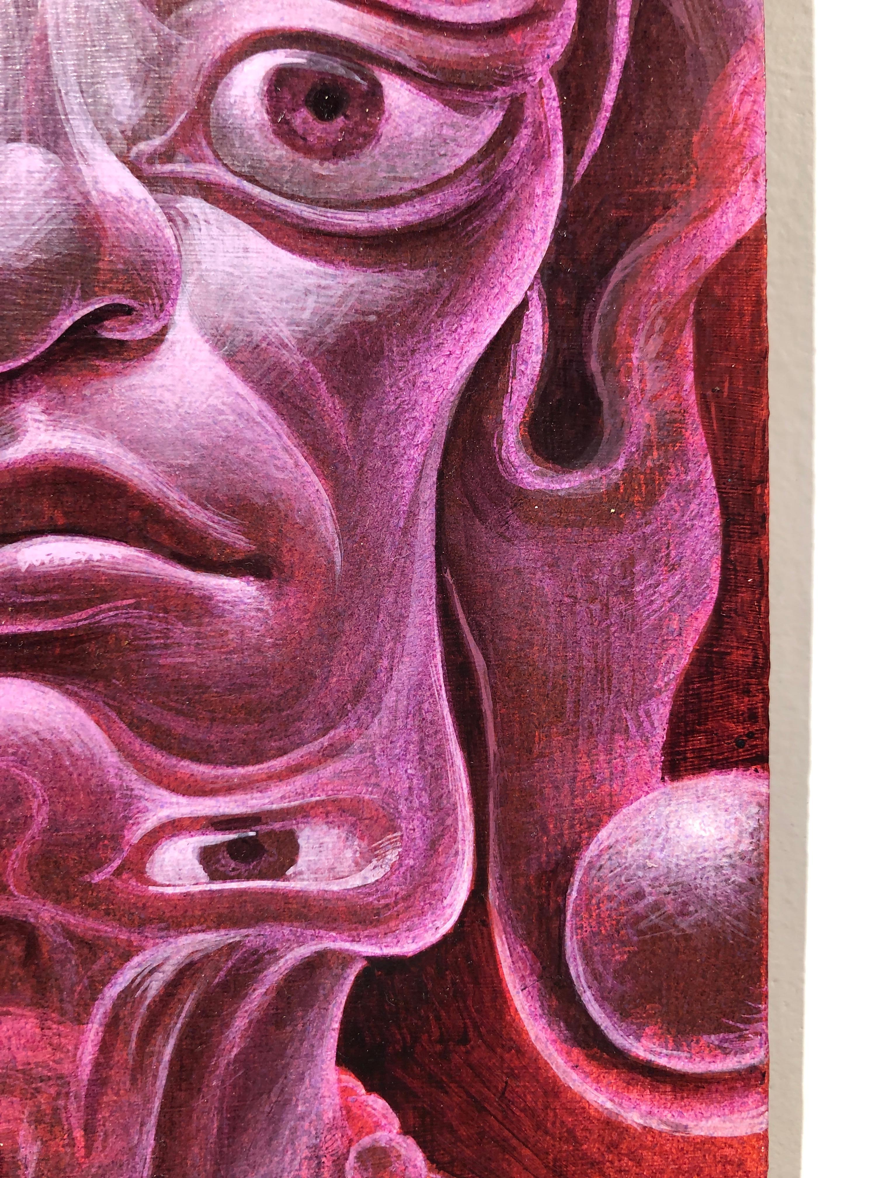 Totemic Arhat - Figure bouddhiste surréaliste de l'illumination, acrylique sur panneau - Surréalisme Painting par Oliver Hazard Benson