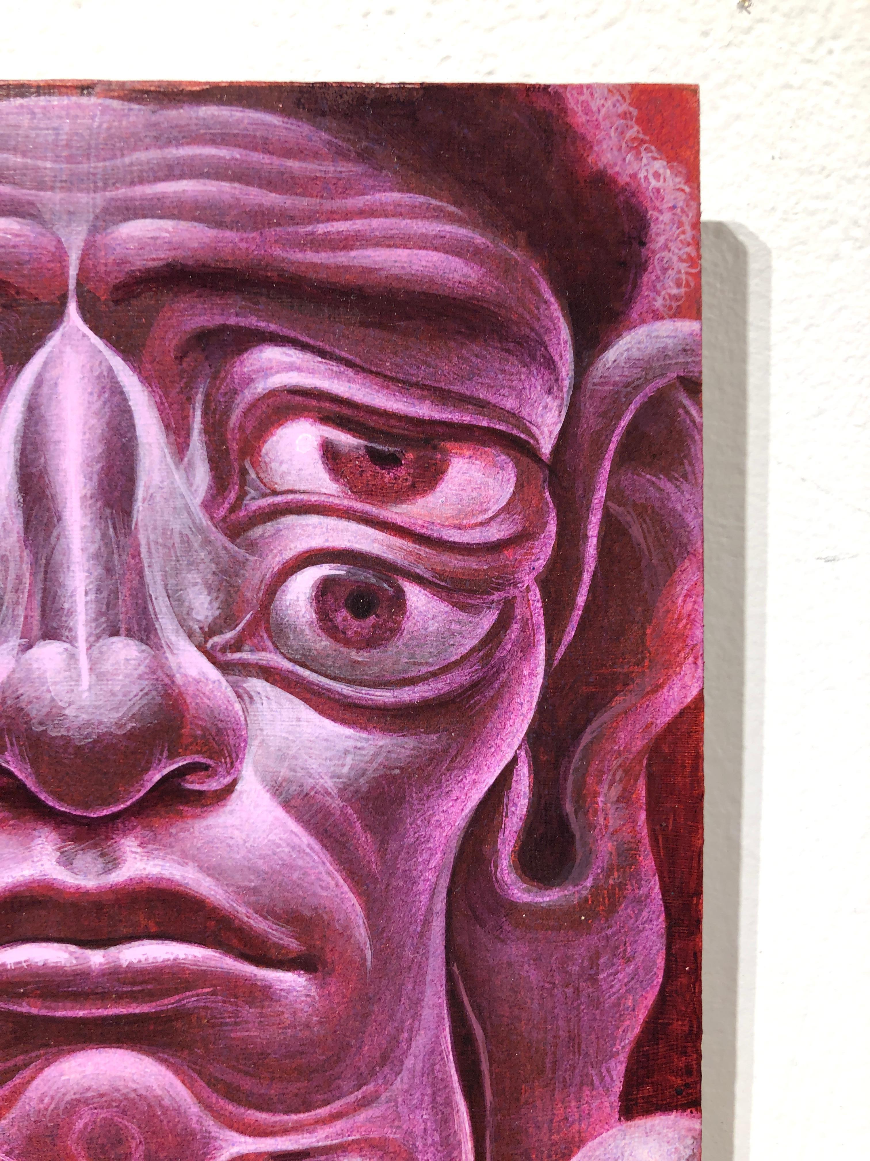 Totemic Arhat - Surreal Buddhist Figure of Enlightenment, Acrylic on Panel - Surrealist Painting by Oliver Hazard Benson