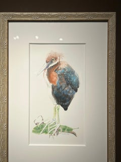 Herony III - Original Colored Pencil Drawing of a Heron, Framed