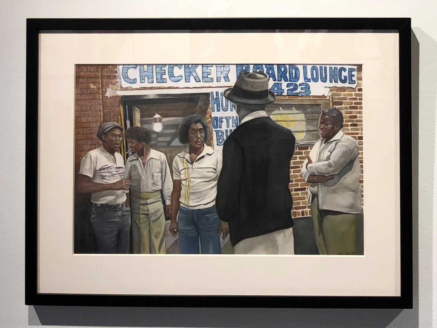 Buddy Guy at the Checkerboard Lounge, Watercolor and Graphite on Paper, Framed - Art by Margie Lawrence