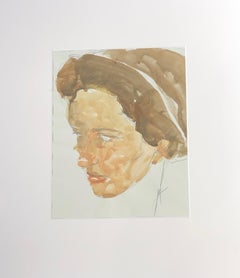 Femme, peinture à l'aquarelle et au graphite d'une femme aux bruns sourdes