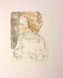 Female Nude Torso, Watercolor and Graphite in Muted Earth Tones