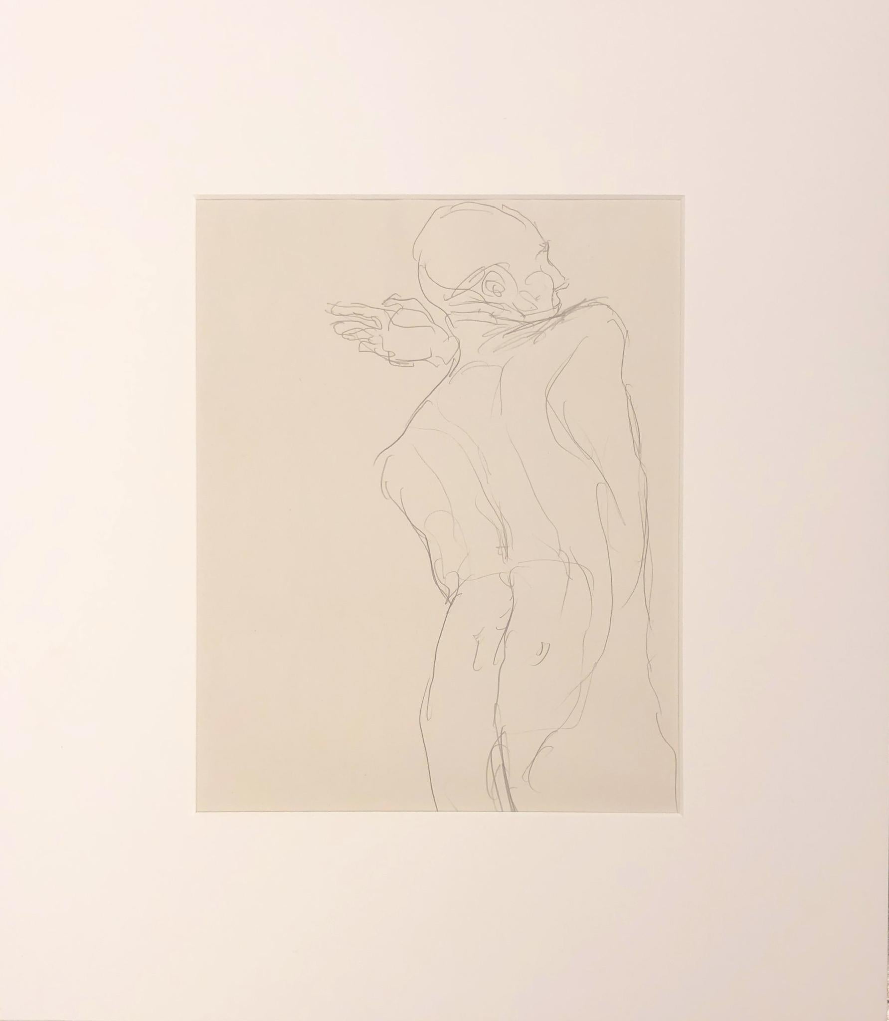 Nude männliche Rückenlehne, Graphitzeichnung auf Papier, mattiert (Zeitgenössisch), Art, von Eduardo Alvarado