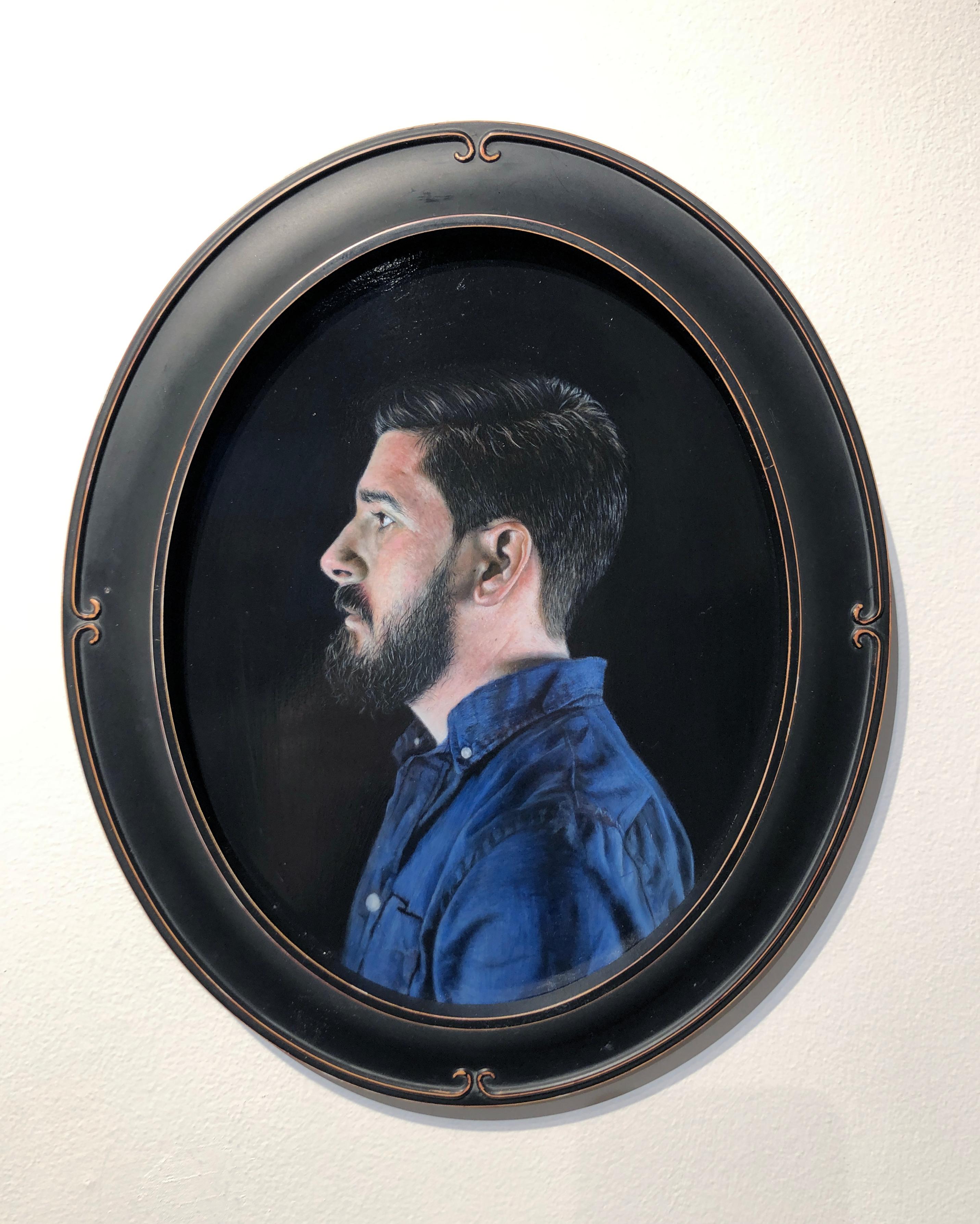 Profil des Künstlers - Ovales Porträtgemälde in außergewöhnlicher Detailgenauigkeit (Zeitgenössisch), Painting, von Matthew Cook