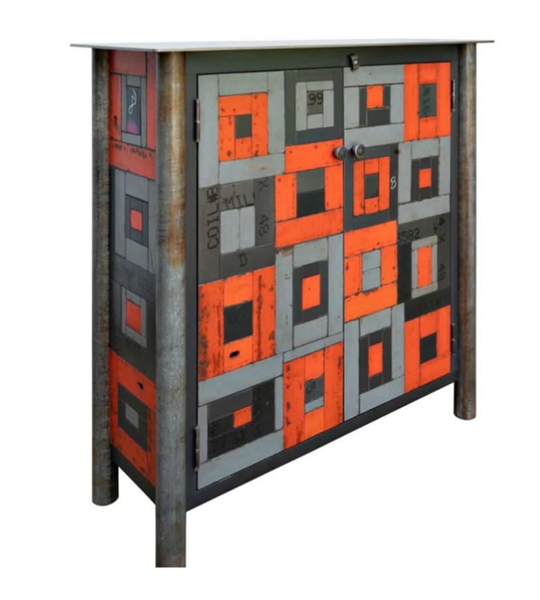 Jim Rose Abstract Sculpture - Two Door Housetop Quilt Cupboard - Steel Furniture, Gee's Bend Quilt Design