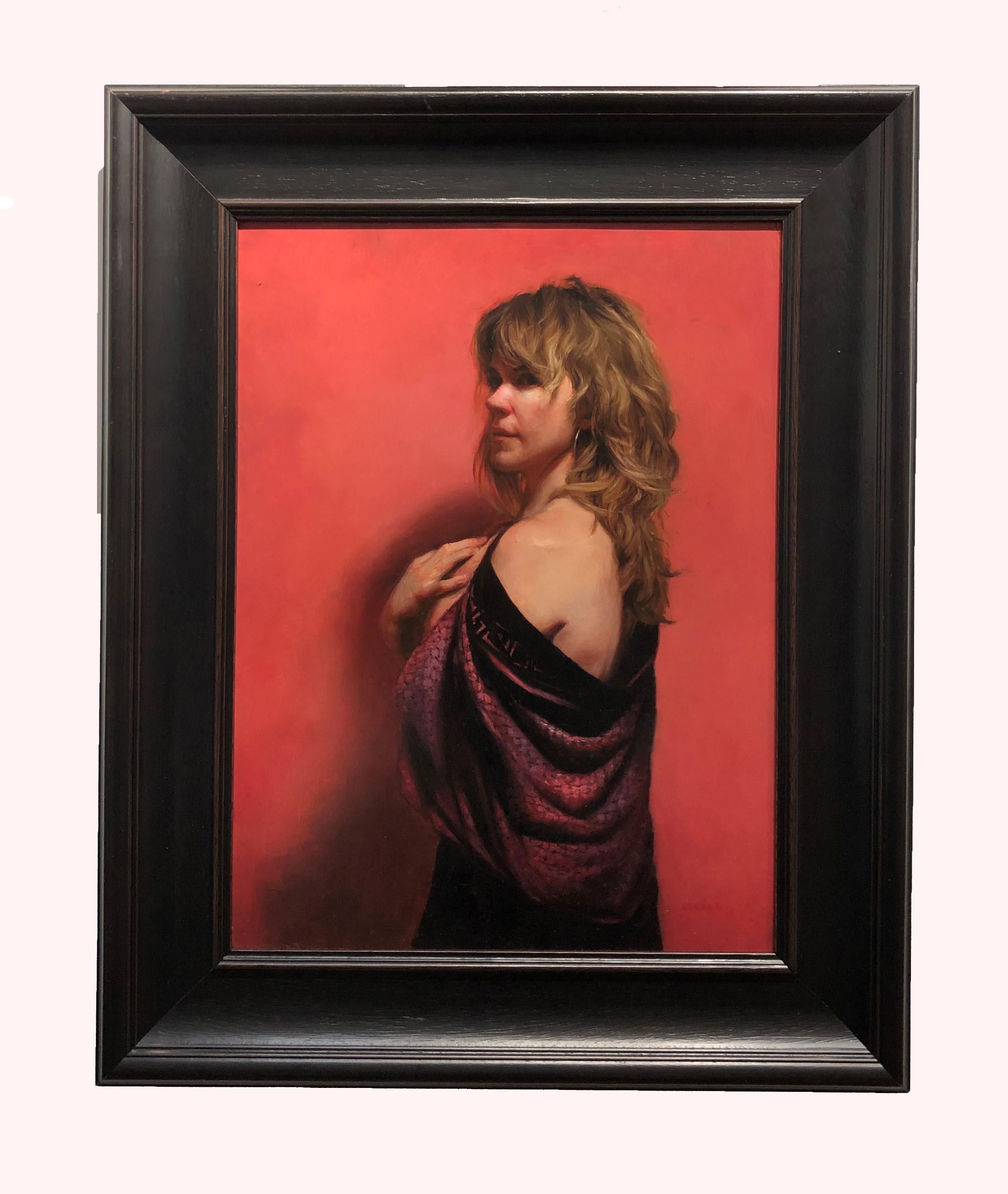 Pink Room - Female Figure Draped in Fabric, Original Oil Painting by Zack Zdrale For Sale 1