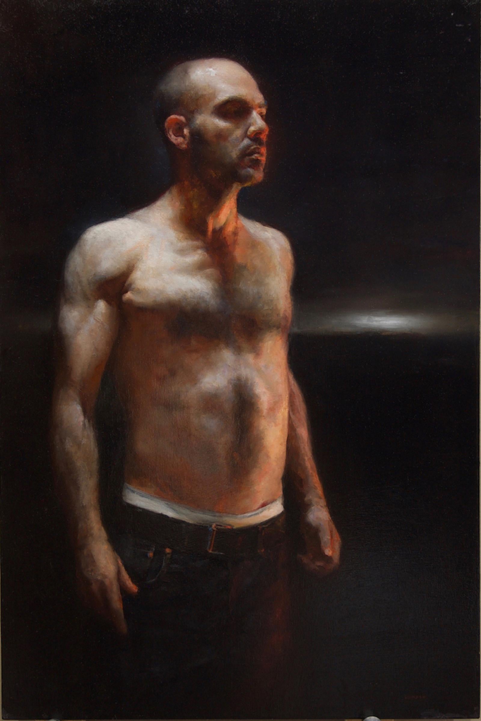 Zack Zdrale Nude Painting - Warmth - Male, Nude Torso, Warm Earth Tones, Original Oil on Panel Painting