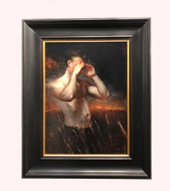 Seer - Male, Nude Torso, Oil on Canvas Painting with Vibrant Horizon Line