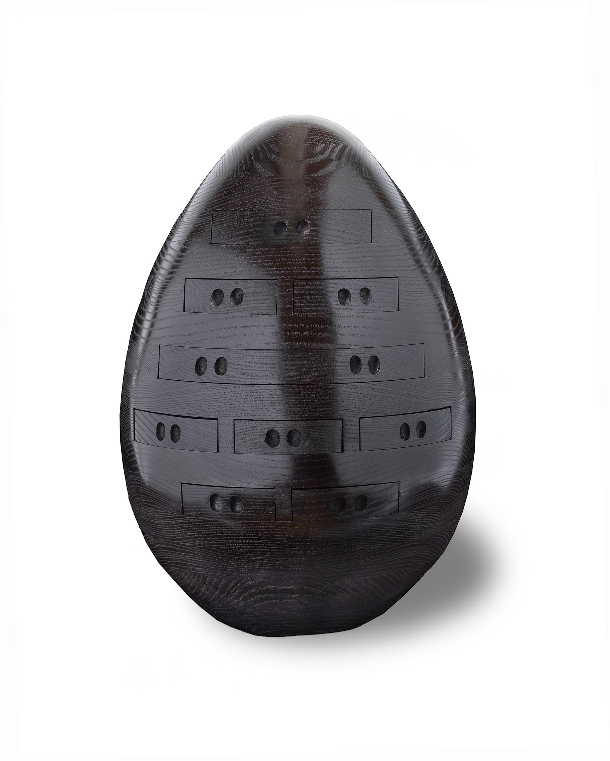 Steve Turner Abstract Sculpture - Egg in Black - Multi-drawer Chest Sculpture