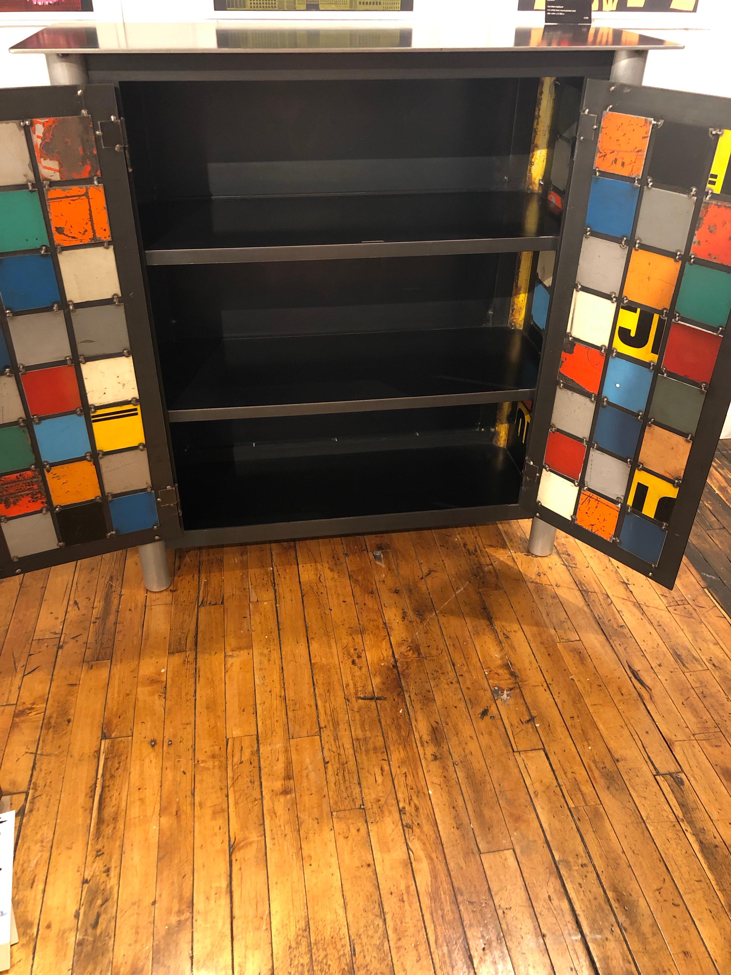 Two Door Mulit-color Quilt Cupboard - Steel Furniture, Gee's Bend Quilt Design - Contemporary Art by Jim Rose