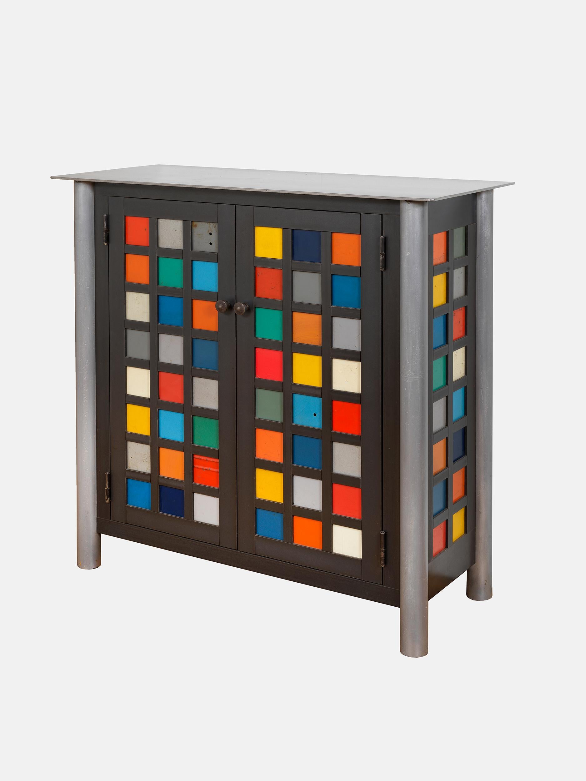 Two Door Mulit-color Quilt Cupboard - Steel Furniture, Gee's Bend Quilt Design - Art by Jim Rose