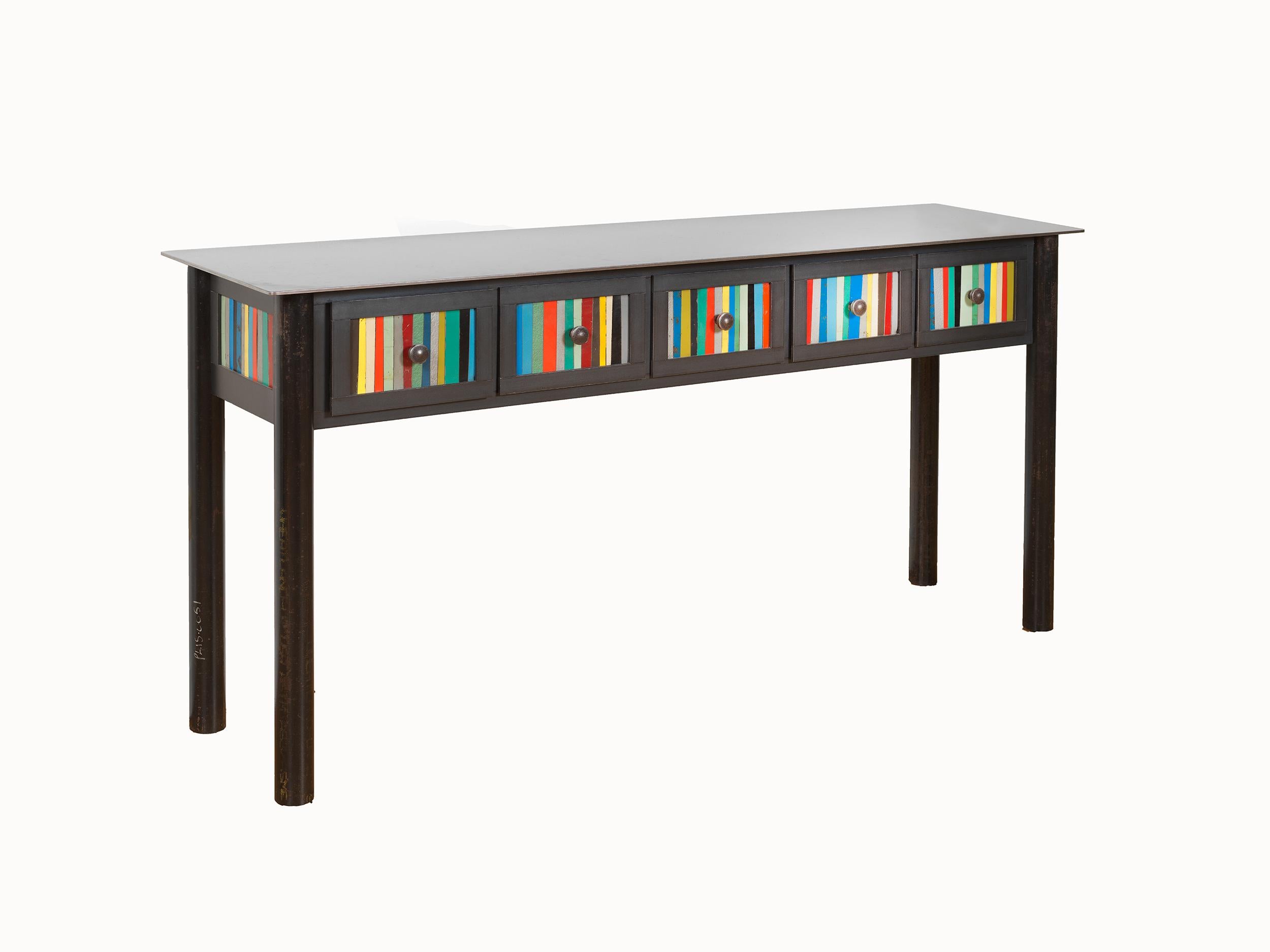 Jim Rose Abstract Sculpture - Five Drawer Strip Quilt Table - Steel Furniture, Gee's Bend Quilt Design