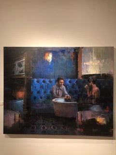 Blue Bar - Interior Restaurant Scene with Male & Female Figures, Acrylic