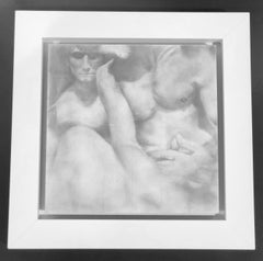 Punto - Dibujo original en grafito sobre panel de figuras masculinas desnudas