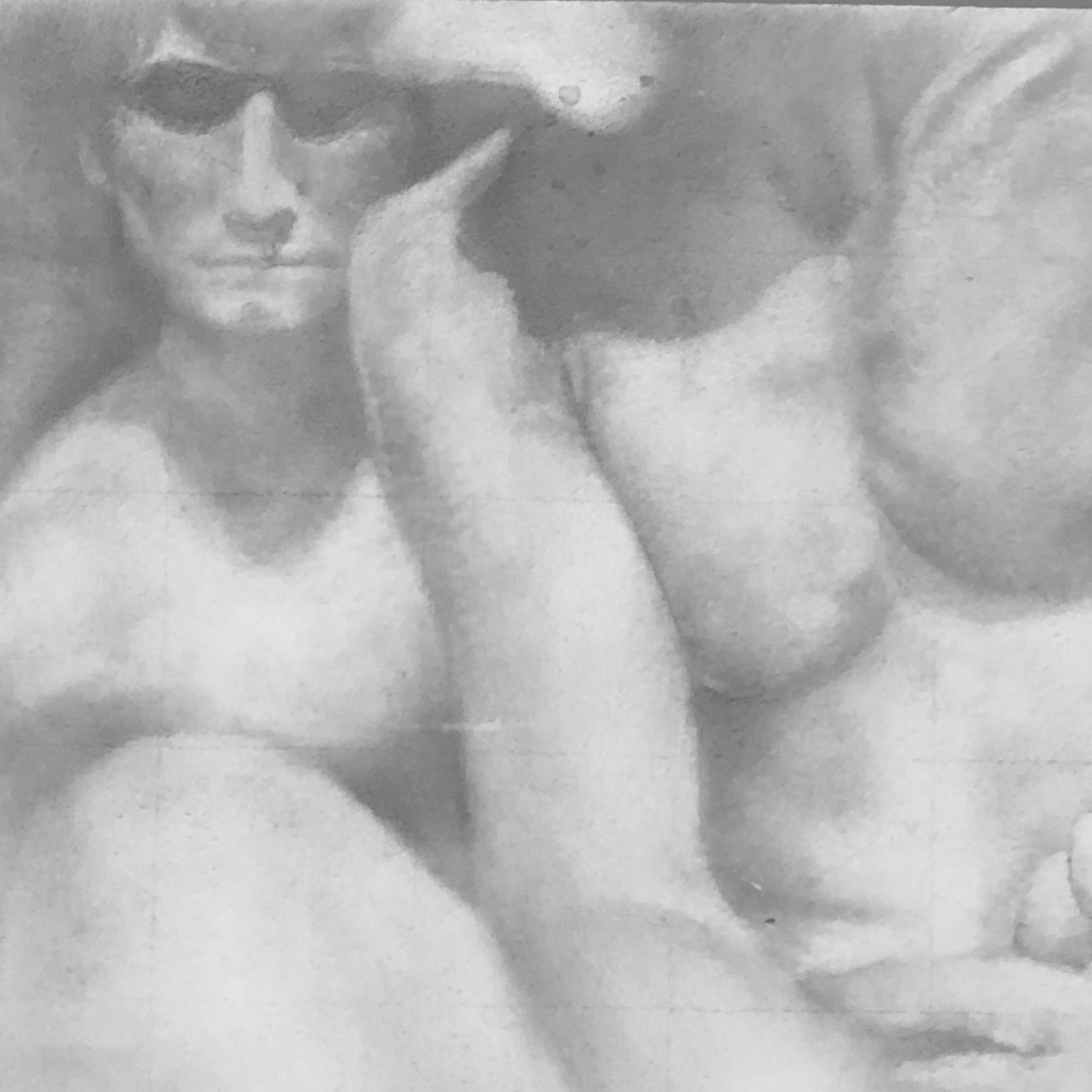 Strick - Original Graphitzeichnung auf Tafel mit nackten männlichen Figuren (Grau), Figurative Art, von Rick Sindt