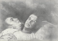 Pausa - Dibujo en grafito sobre panel de dos figuras masculinas