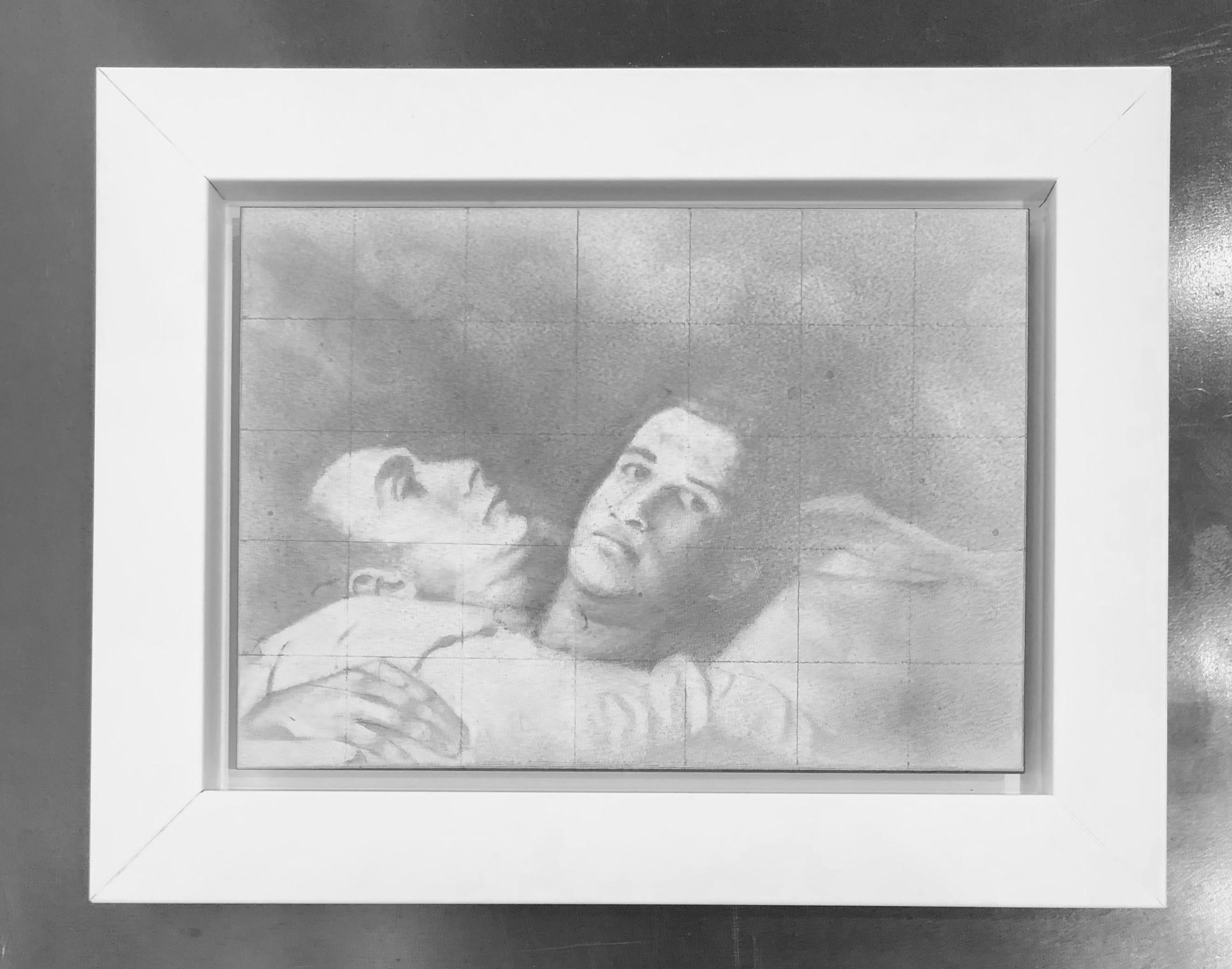 Pause - Graphite Drawing on Panel of Two Male Figures - Art by Rick Sindt