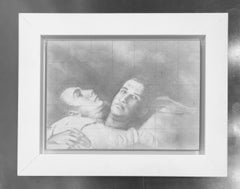 Pause - Graphitzeichnung auf Tafel mit zwei männlichen Figuren