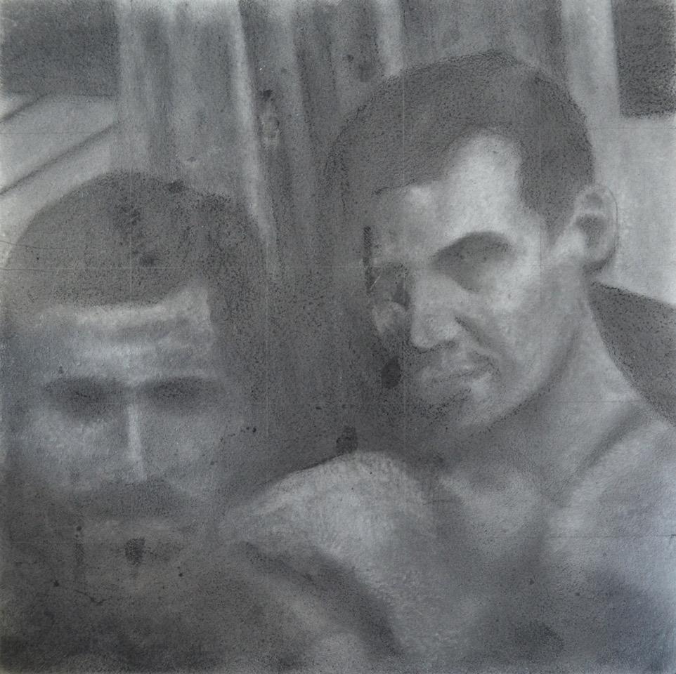 Rick Sindt Nude - Untitled #1 - Two Male Figures Gaze at Viewer, Original Graphite Drawing