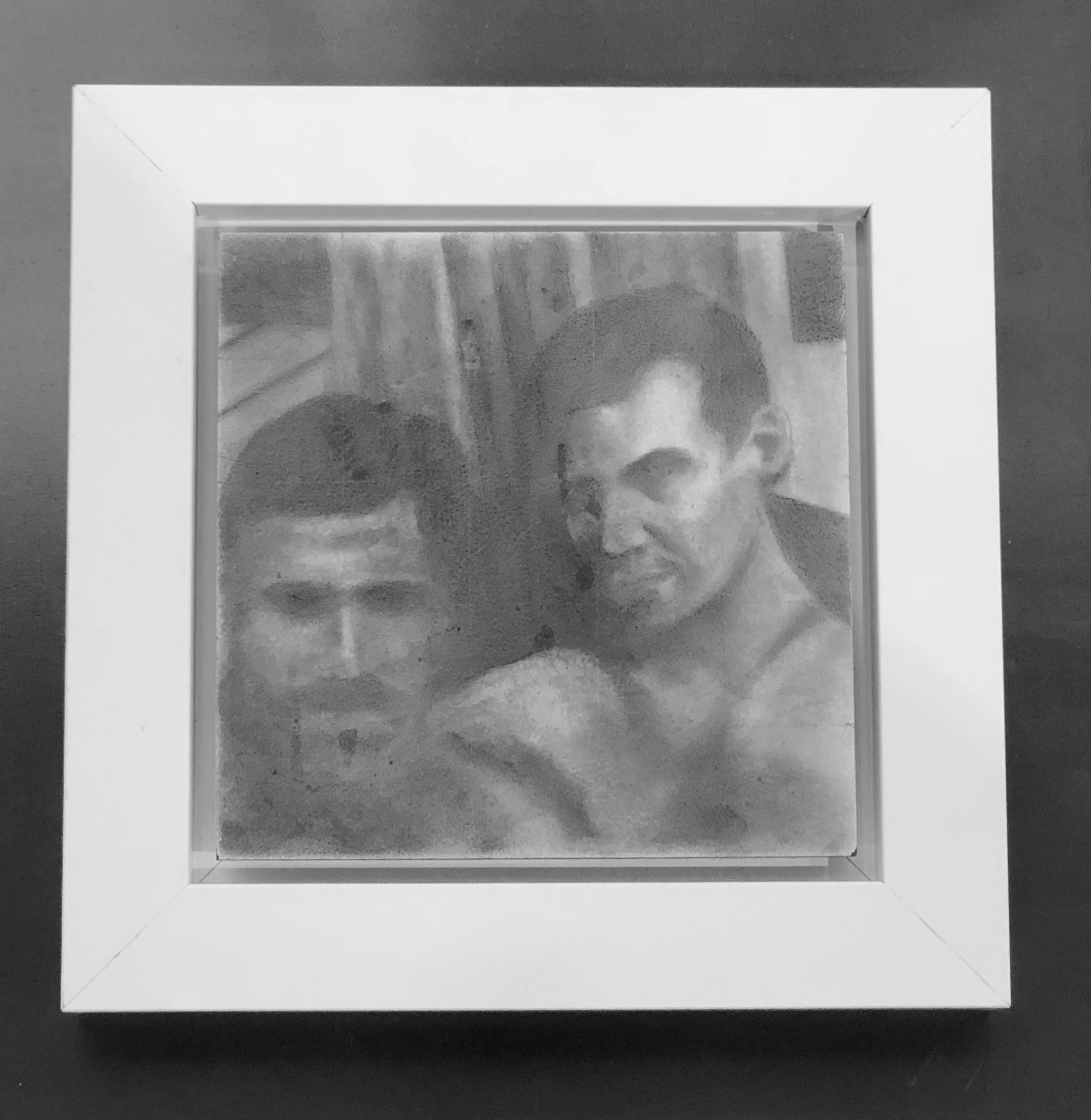 Untitled #1 - Two Male Figures Gaze at Viewer, Original Graphite Drawing - Art by Rick Sindt