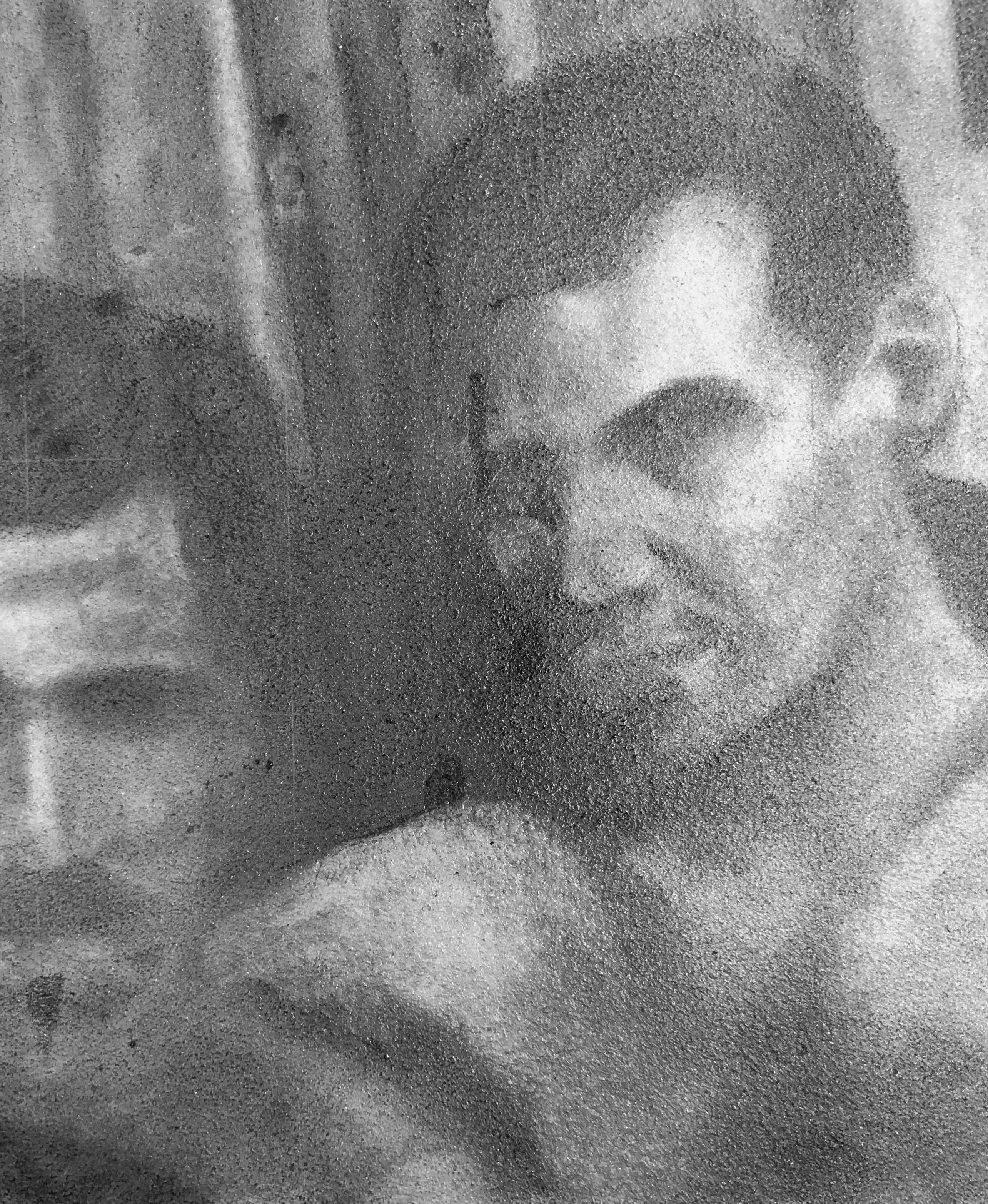 Untitled #1 - Two Male Figures Gaze at Viewer, Original Graphite Drawing - Contemporary Art by Rick Sindt