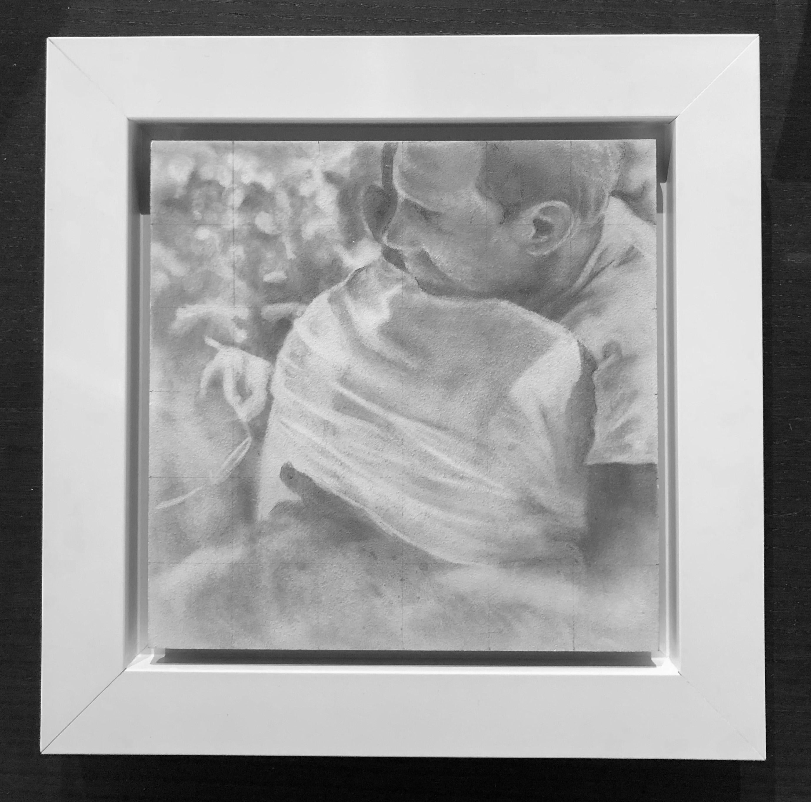 Untitled #2 - Two Male Figures Embracing, Small Scale Graphite on Panel Drawing - Art by Rick Sindt