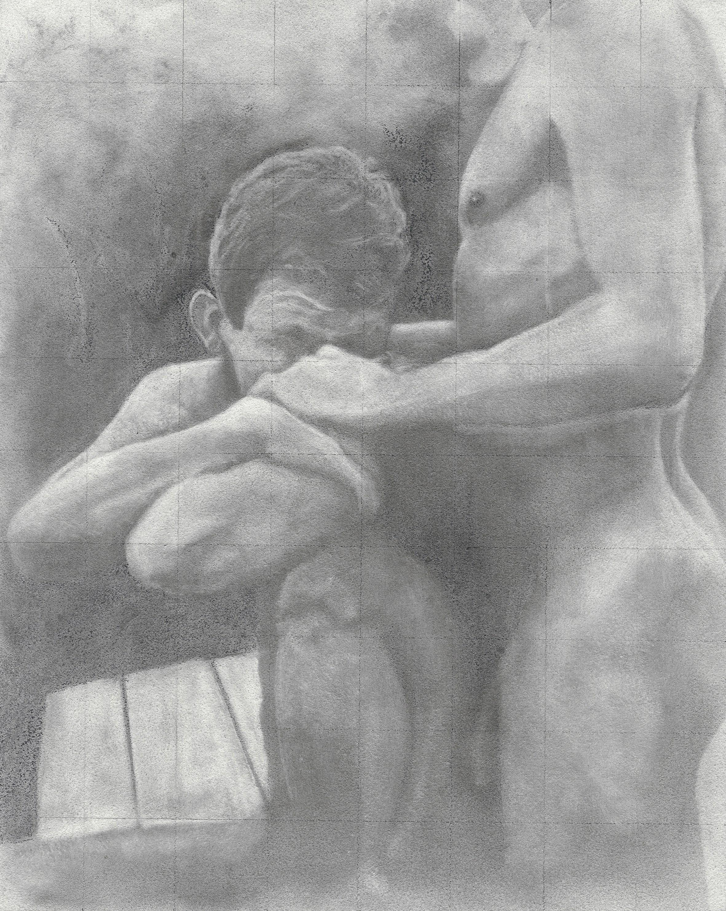 Untitled - After Cadmus - Nude Males Embracing, Original Graphite Drawing