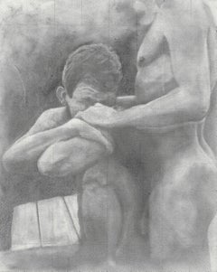 Sin título - Después de Cadmo - Varones desnudos abrazándose, Dibujo original en grafito