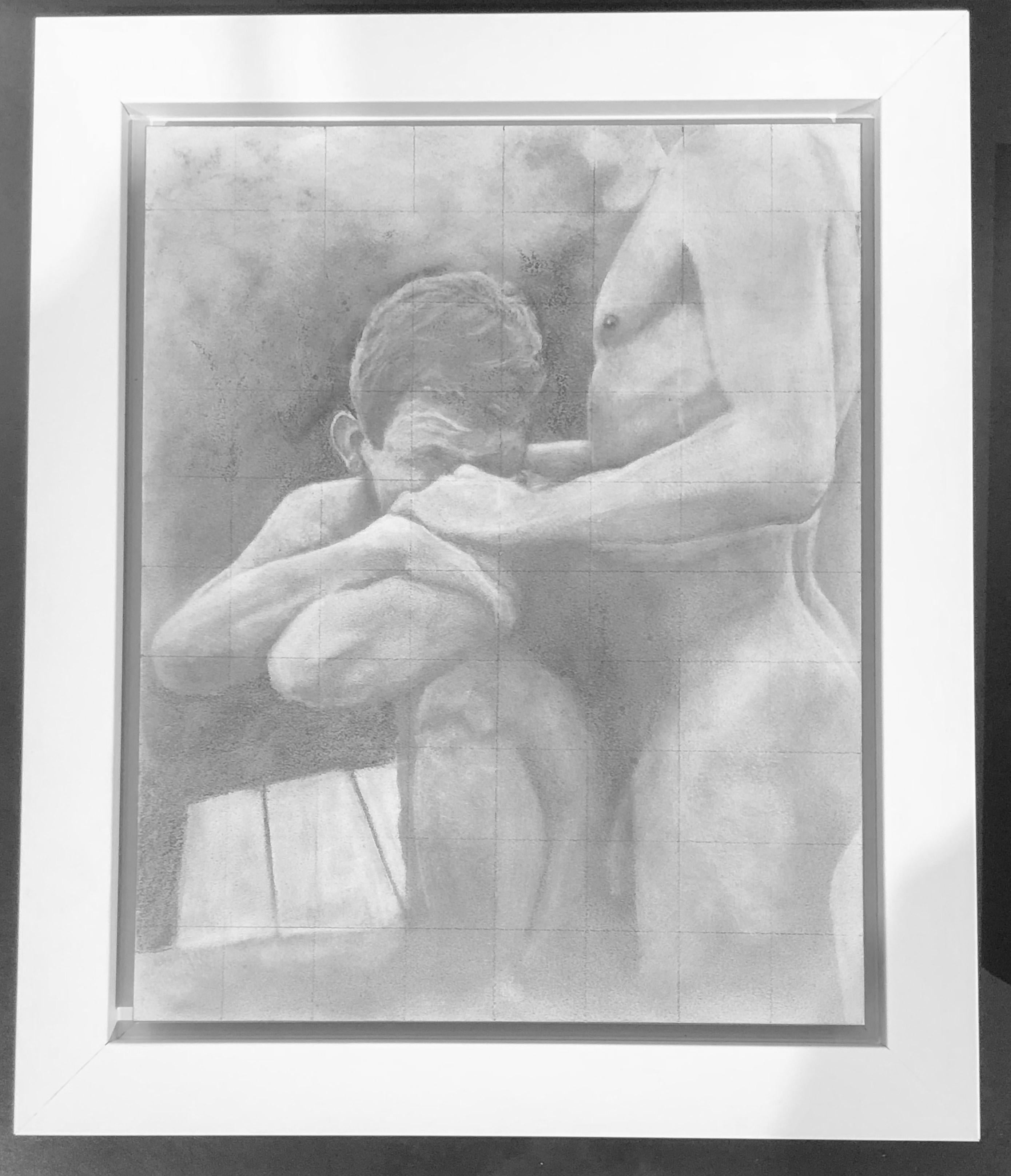 Sans titre - D'après Cadmus - Des hommes nus s'embrassant, dessin original en graphite - Art de Rick Sindt
