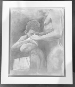Sin título - Después de Cadmo - Varones desnudos abrazándose, Dibujo original en grafito