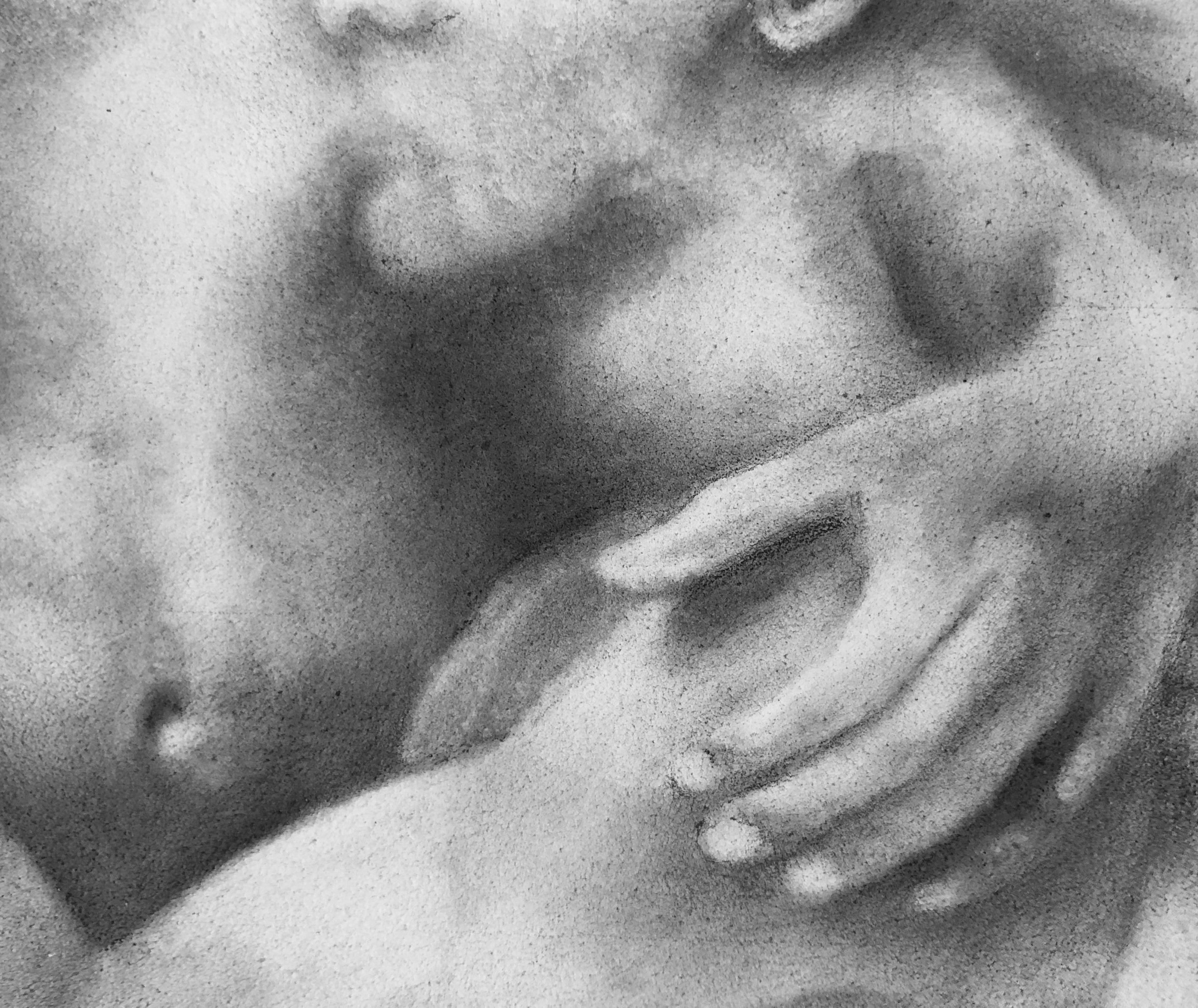 Proximity - Embracing Nude Figures, Original Graphite Drawing on Panel - Contemporary Art by Rick Sindt