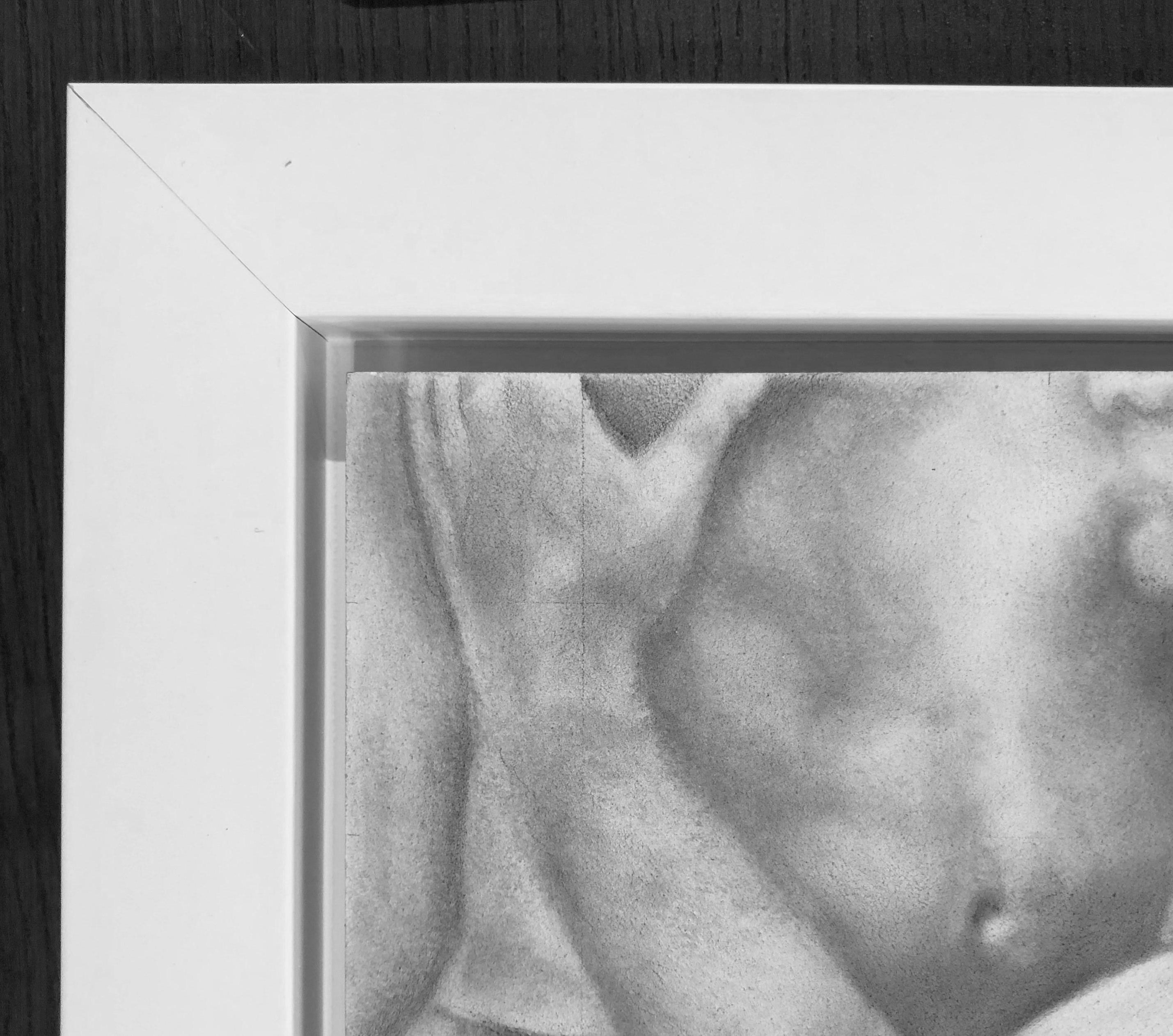 Proximity - Embracing Nude Figures, Original Graphite Drawing on Panel - Gray Figurative Art by Rick Sindt