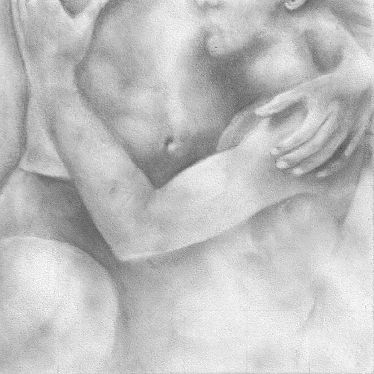 Rick Sindt Figurative Art - Proximity - Embracing Nude Figures, Original Graphite Drawing on Panel