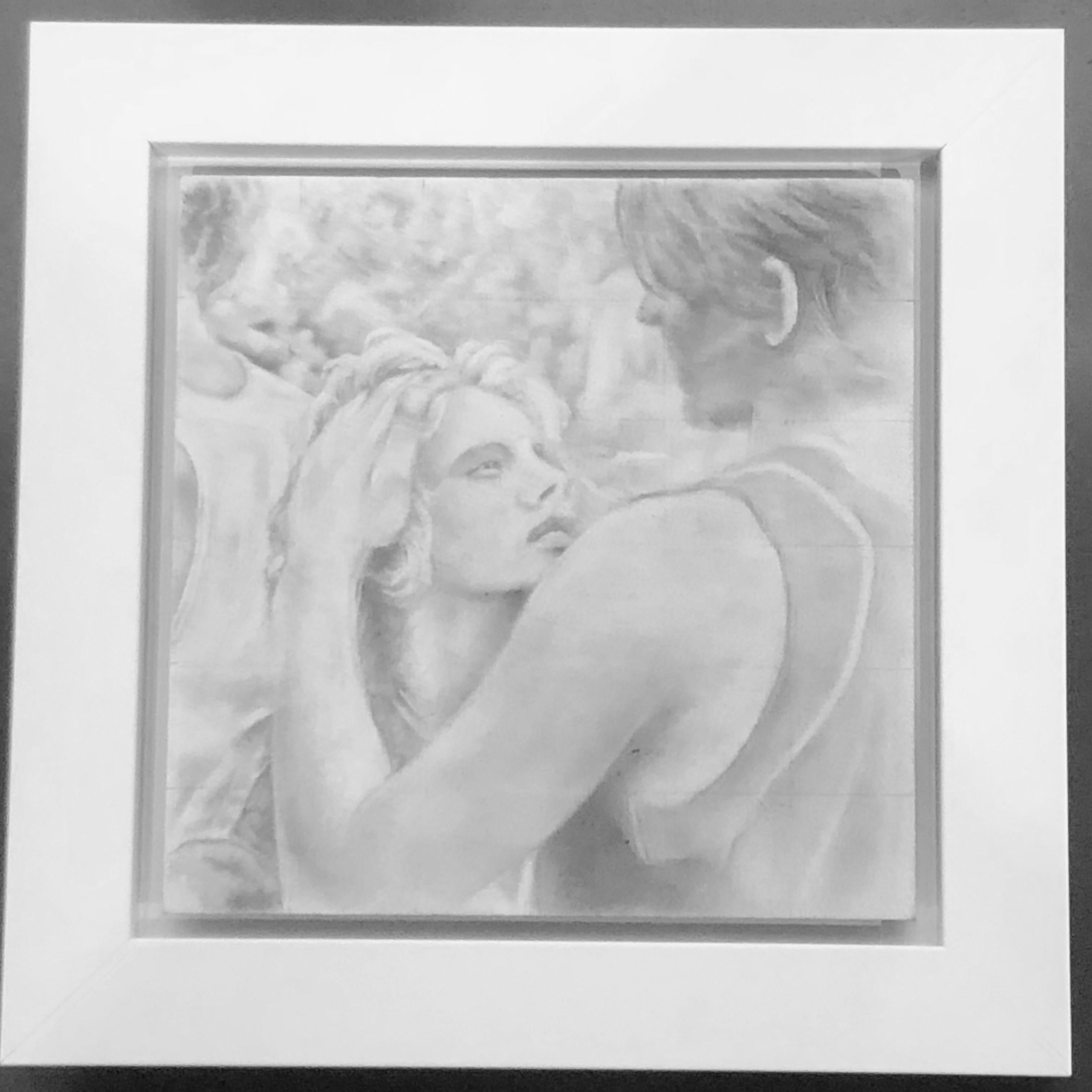 Ohne Titel #6 - Original-Graphitzeichnung auf Tafel, zwei Figuren im vertrauten Moment – Art von Rick Sindt