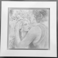 Untitled #6 - Original Graphite Drawing on Panel, Two Figures in Intimate Moment