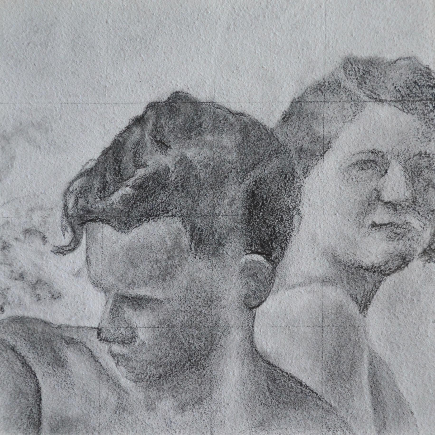 Reticent - Original Graphite Drawing on Panel, Two People at the Beach Circa '50