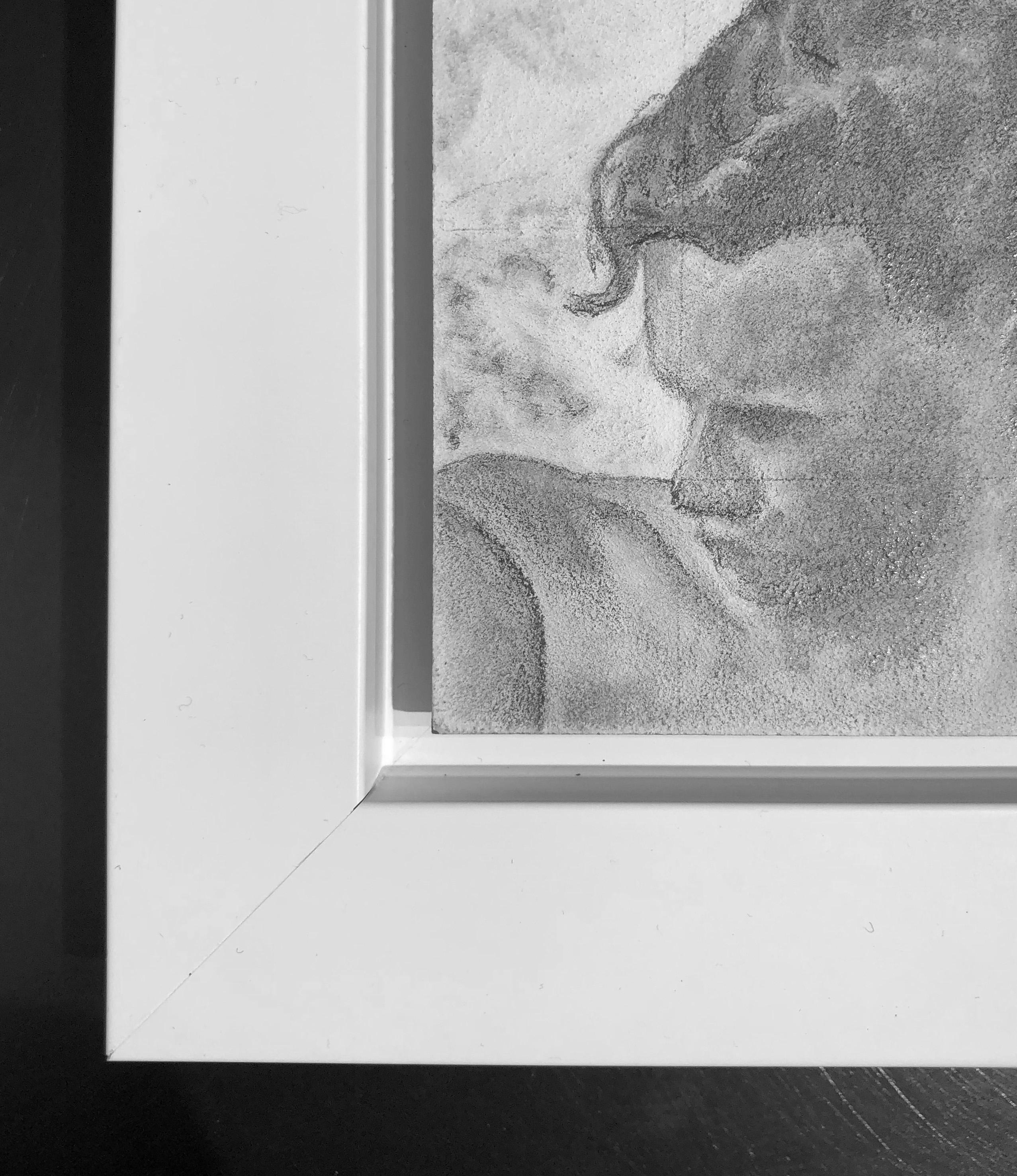 Reticent - Original Graphite Drawing on Panel, Two People at the Beach Circa '50 - Contemporary Art by Rick Sindt