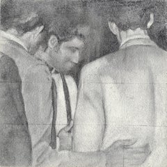 Testimony - Original Black and White Graphite Drawing, Group of Men in Suits