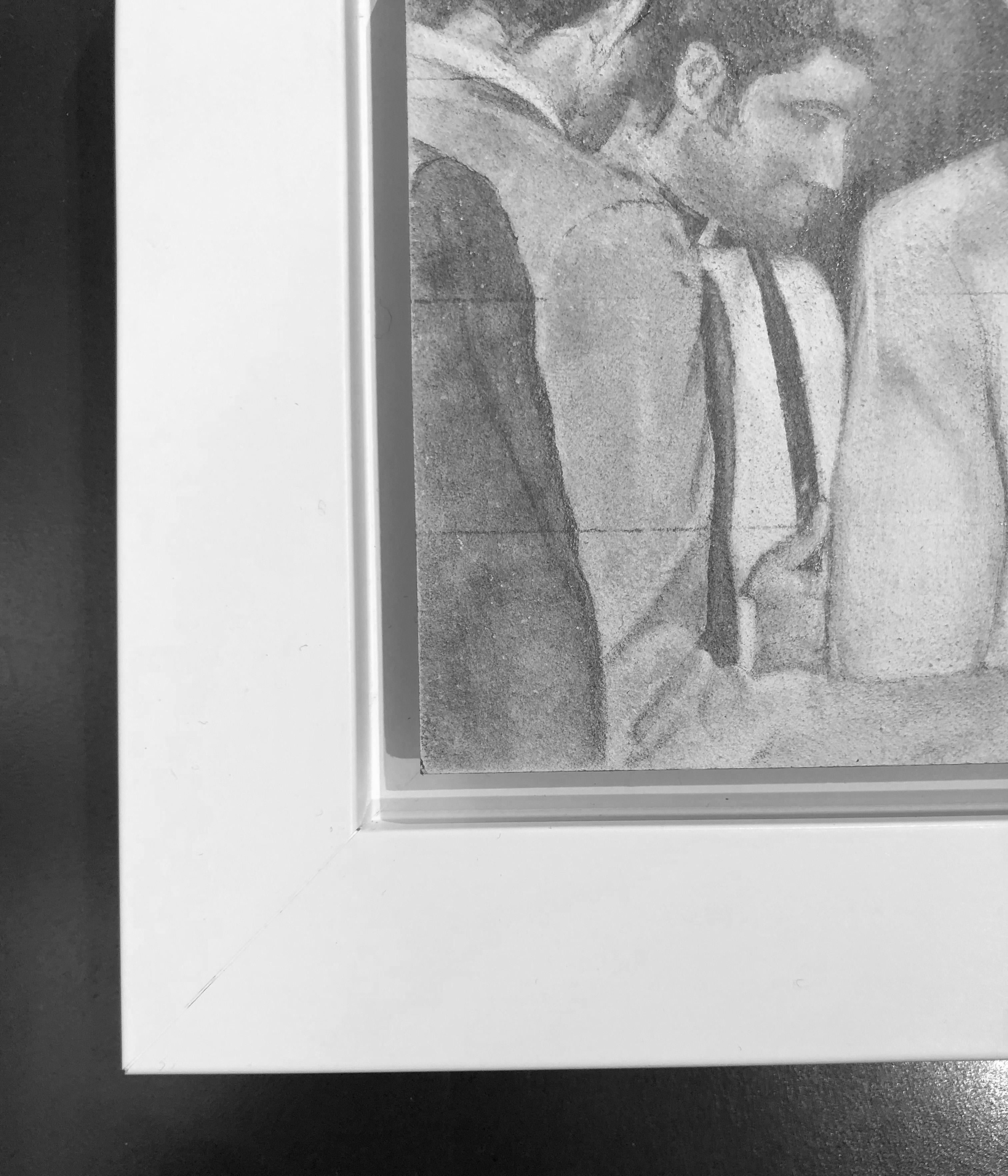 Testimony - Original Black and White Graphite Drawing, Group of Men in Suits - Contemporary Painting by Rick Sindt
