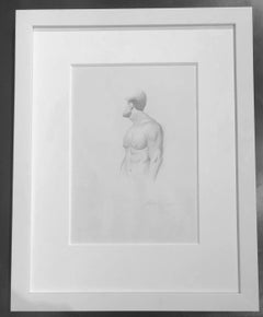 Untitled #8 - Original Graphite Drawing on Paper, Muscular Male Nude Torso