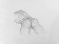 Culo - Dibujo original en grafito, Desnudo masculino tumbado boca abajo, mateado y enmarcado